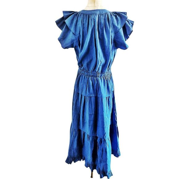 Pinch Blue Boho Flutter Sleeve Tieted Maxi Dress Size Medium - Picture 4 of 7